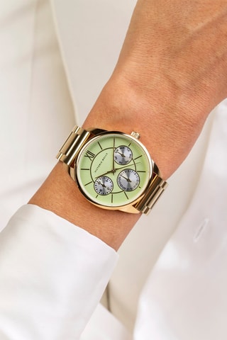 Reloj de cuarzo de acero - Dorado y verde claro - Victoria Walls