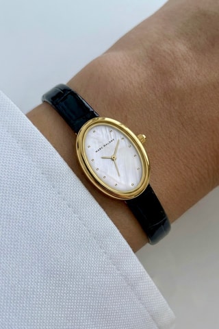 Reloj de cuarzo de piel - Negro y dorado - Marc Malone
