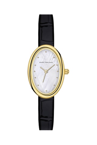 Reloj de cuarzo de piel - Negro y dorado - Marc Malone
