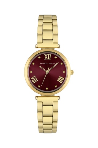 Reloj de cuarzo de acero - Dorado y burdeos - Victoria Walls