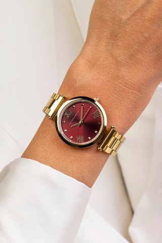 Reloj de cuarzo de acero - Dorado y burdeos - Victoria Walls