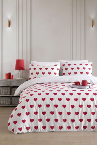 Parure de couette en coton 120 fils/m² Loop - Blanc et rouge