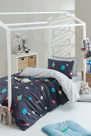 Parure de couette en coton 127 fils/cm² Uzay - Bleu marine