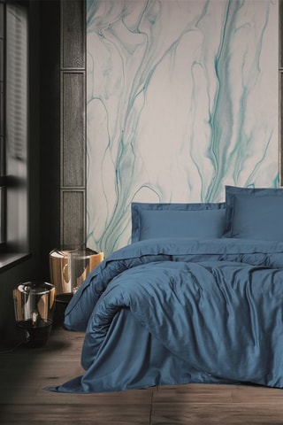 Parure de couette en satin de coton - Bleu