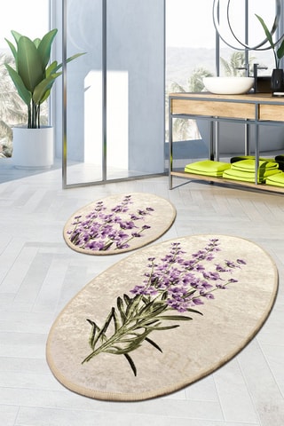 2 tapis de bain Lavender Djt - Beige, violet et vert - 50 x 60 / 60 x 100 cm 