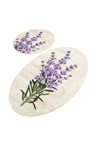 2 tapis de bain Lavender Djt - Beige, violet et vert - 50 x 60 / 60 x 100 cm 