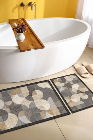 2 tapis de bain - Gris - 50 x 60 cm et 60 x 100 cm