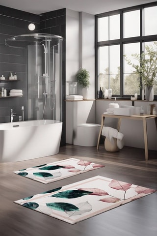 2 tapis de bain CT5064 - Blanc - 40 x 60 / 60 x 100 cm