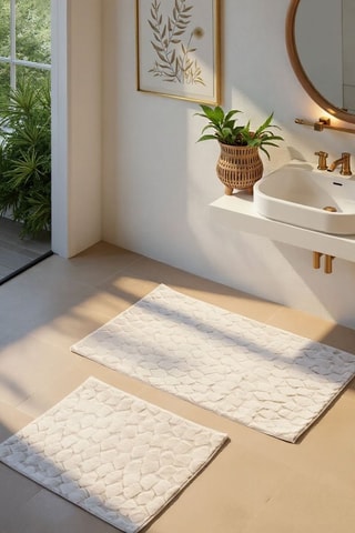 2 tapis de bain Rabbit - Écru - 60 x 100 cm et 50 x 60 cm