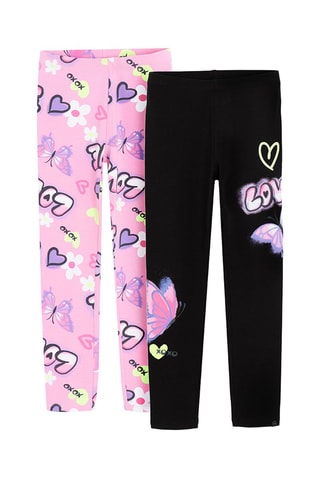 2 leggings - Noir et rose poudré