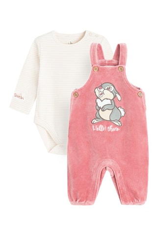 Velours Rompertje en Tuinbroek Stampertje Bambi Disney - Roze en Ecru