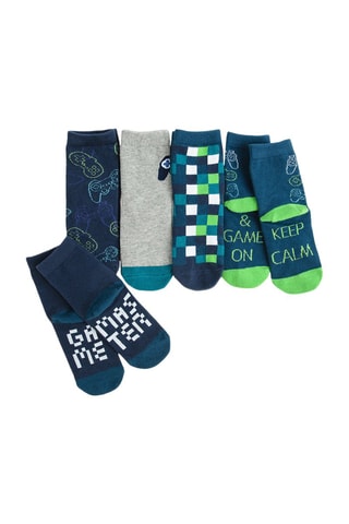 5 paires de chaussettes - Bleu, gris chiné et vert citron