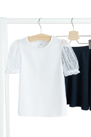 T-shirt bi-matière et jupe - Blanc et bleu marine