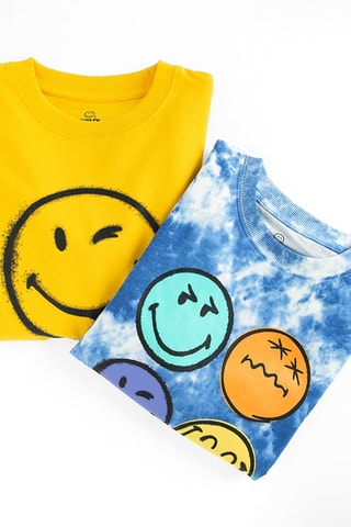 2 sweats Smiley - Jaune et bleu pétrole