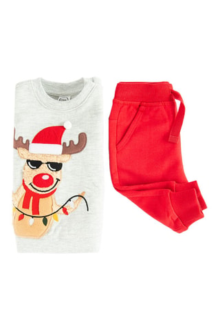 Sweat et jogging - Gris clair chiné et rouge