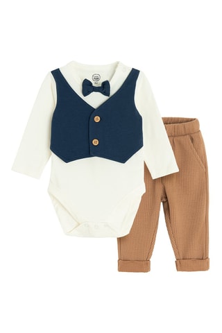 Body trompe-l’œil et pantalon - Ecru et marron clair
