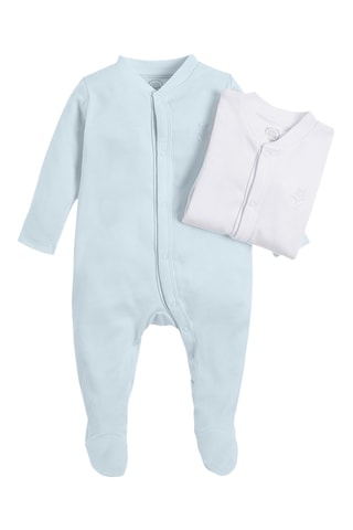 2 grenouillères en coton biologique - Blanc et ciel