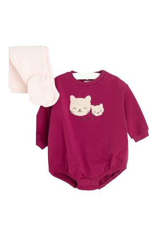 Body et pantalon - Bordeaux et rose poudré
