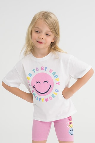 T-shirt et legging Smiley - Blanc et rose