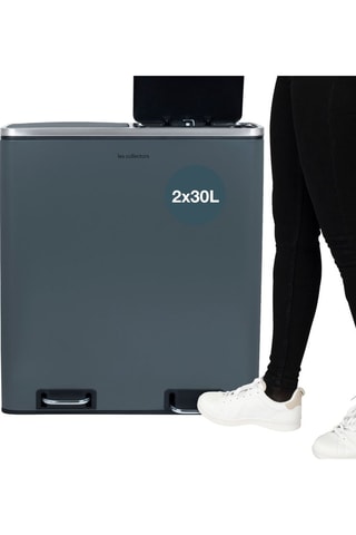 Poubelle 2 compartiments à pédales en acier inoxydable - 60 l