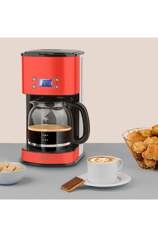 Cafetière Programmable Rouge - 1,5 l - 1000 W - Argenté, noir et rouge