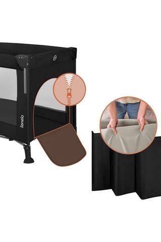 Cuna de viaje con gran extensión 3 en 1 Ellen - Hasta 15 kg - Negro