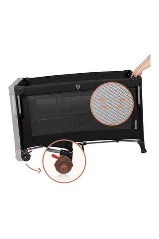 Cuna de viaje con gran extensión 3 en 1 Ellen - Hasta 15 kg - Negro