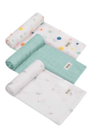 3 muselinas de fibras de bambú Dot - Azul y blanco