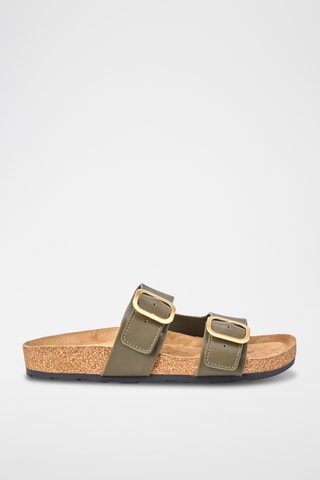 Mules en cuir nappa - Vert olive