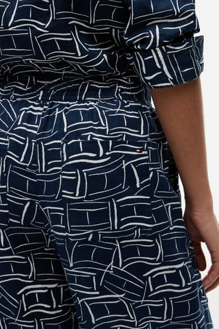 Pantalon relaxed wide legs en lin - Bleu marine et blanc