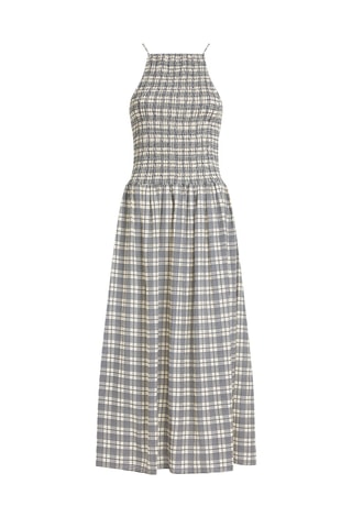 Robe midi en coton biologique - Gris clair et écru