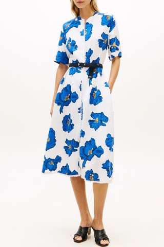 Robe chemise en lin - Blanc et bleu cobalt