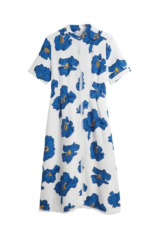 Robe chemise en lin - Blanc et bleu cobalt