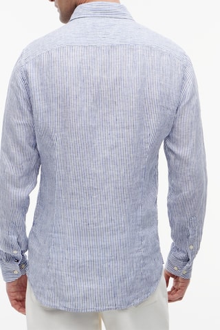 Chemise slim en lin - Bleu marine et écru