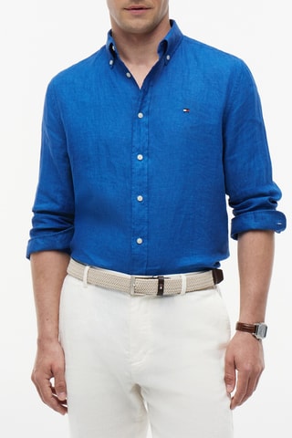 Chemise regular en lin - Bleu cobalt