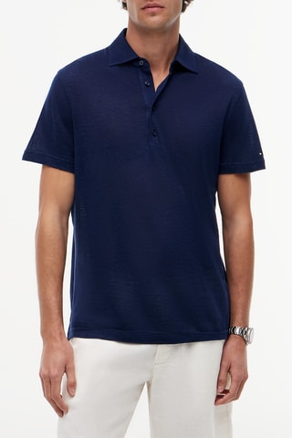 Polo regular en lin - Bleu marine