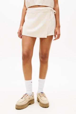 Jupe-short en lin taille haute - Beige