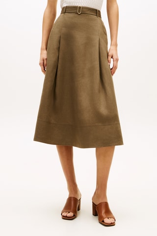 Jupe midi en lin - Vert olive