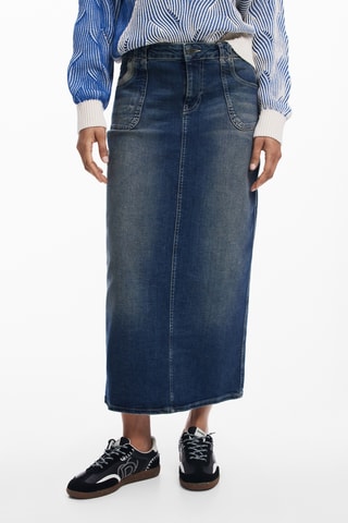 Gonna taglio dritto in jeans - Blu scuro