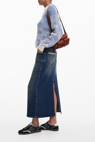 Gonna taglio dritto in jeans - Blu scuro