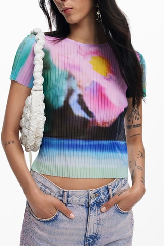Top slim - Verde e rosa