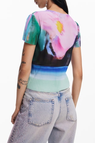 Top slim - Verde e rosa