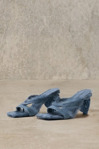 Sandali con tacco in pelle - Blu