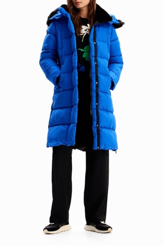 Piumino lungo con cappuccio - Blu