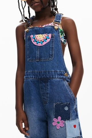 Salopette corta in jeans - Blu scuro
