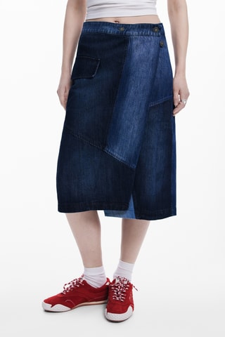 Gonna a portafoglio in jeans - Blu scuro