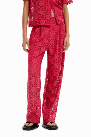 Pantaloni straight in pizzo - Rosa