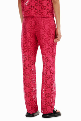Pantaloni straight in pizzo - Rosa