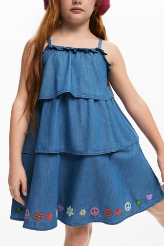 Abito con volant in jeans - Blu