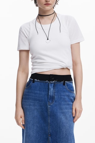 Gonna midi in jeans a vita alta - Blu scuro